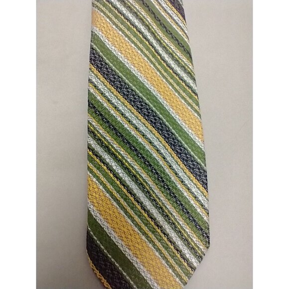 Vtg 70s Damon Tie Mens Necktie Wide Disco Mod Avacado Green Stripe Wide Repp - Picture 3 of 10